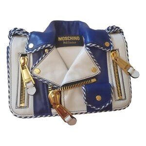SS23 MOSCHINO Couture Jeremy Scott White Blue Capsule Biker Jacket Shoulder Bag